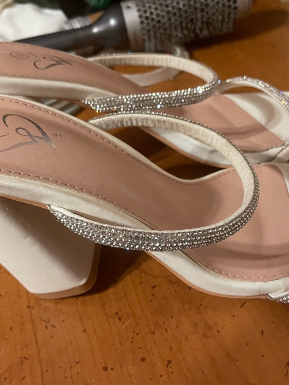 Windsor White Rhinestone Strap Block Heel Sandals